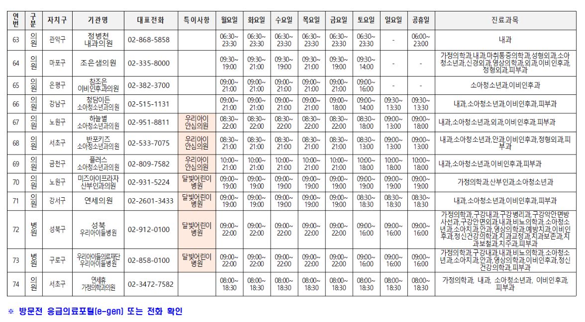 비상진료 병원 정보5